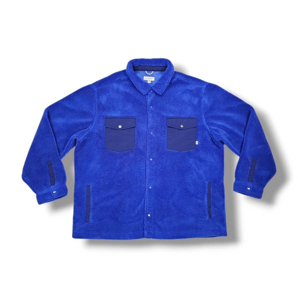 Free Assembly Button Up Faux Sherpa Blue Overshirt Jacket Men's 3XL